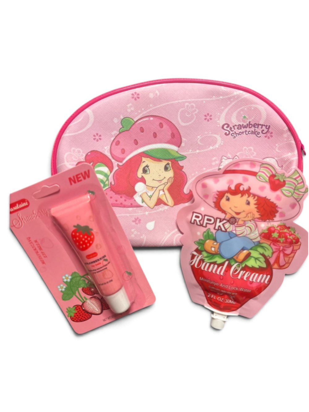 Strawberry Shortcake make up bag, hand cream, lipgloss